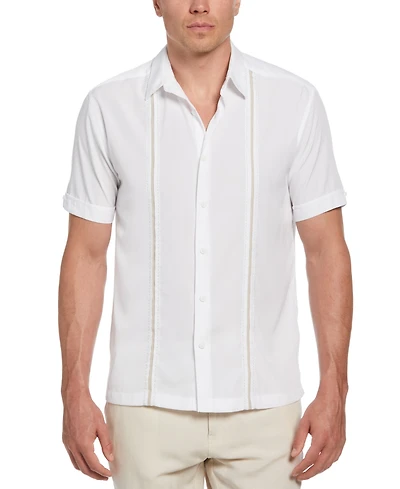 Cubavera Men's Pick Stitch Panel Short Sleeve Button-Down Shirt