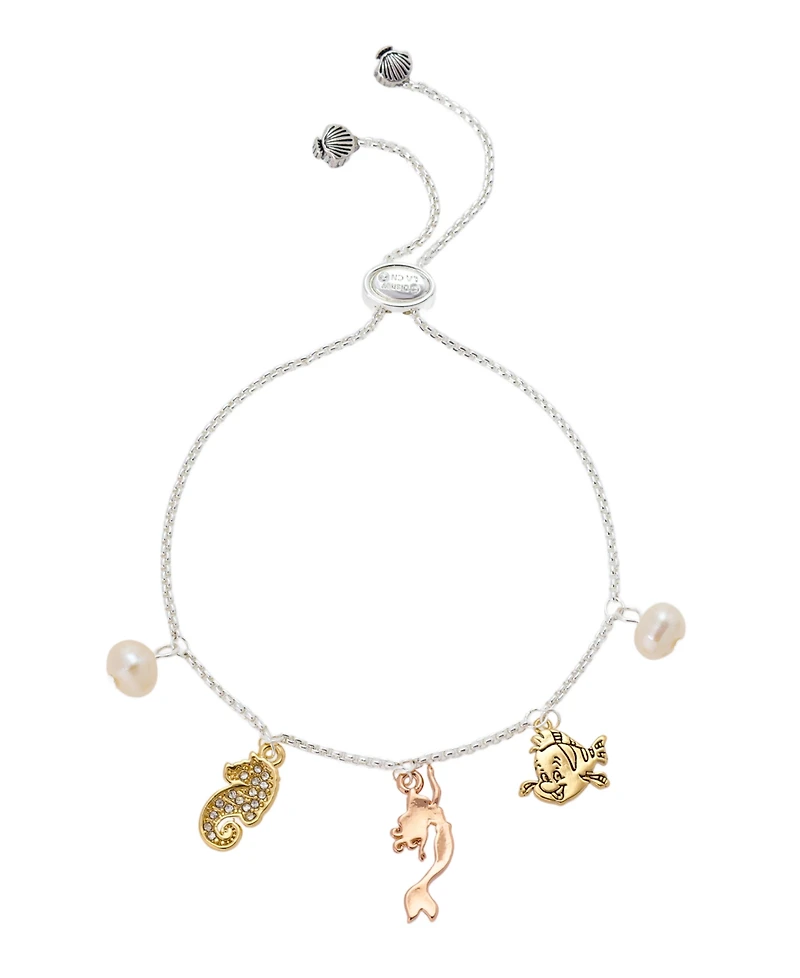 Disney Little Mermaid Cubic Zirconia and Mother of Pearl Charm Bolo Bracelet