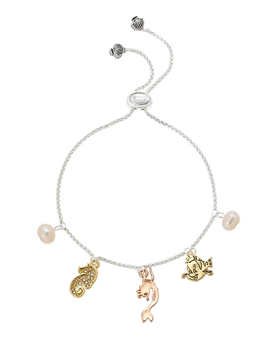 Disney Little Mermaid Cubic Zirconia and Mother of Pearl Charm Bolo Bracelet