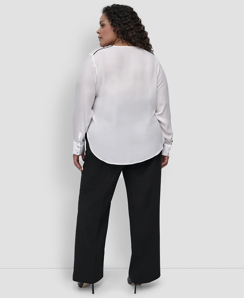 Dkny Plus Contrast-Trim Long-Sleeve Blouse