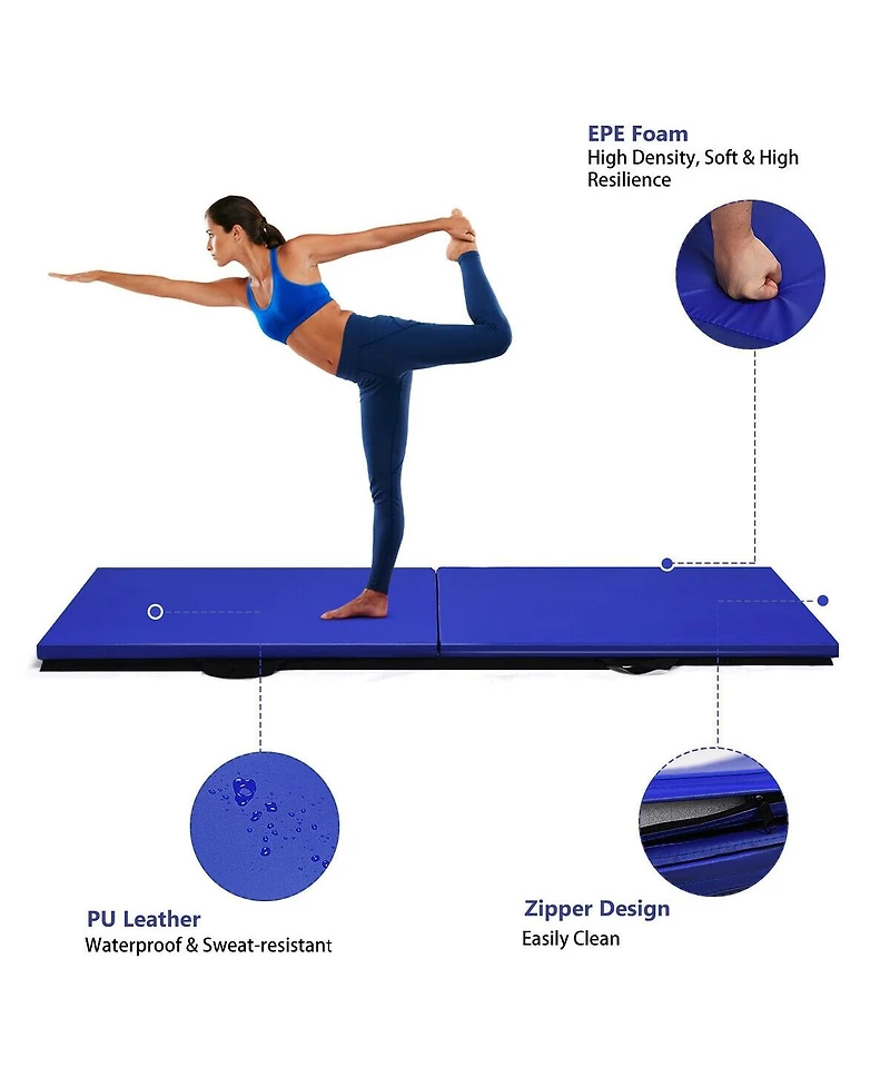 6 x 2 Feet Gymnastic Mat with Carrying Handles for Yoga-Blue