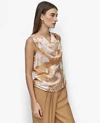 Dkny Women's Printed Satin Cowlneck Sleeveless Blouse