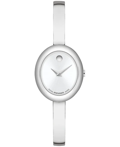 Movado Women's Museum Oval Bangle Swiss Quartz Stainless-Steel Watch, 22 x 26mm