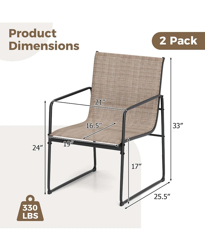 2 Pcs Outdoor Dining Chairs Patio Furniture Chair with Breathable Seat & Backrest
