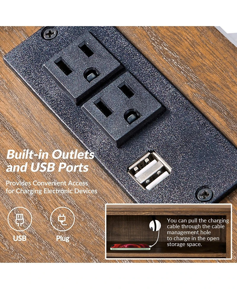 Miguel 2-Drawer Solid Wood End Table with Built-in Power Outlet and Usb Ports