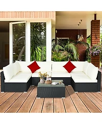 Gymax 7PCS Rattan Patio Conversation Sectional Furniture Set w/ Cushion Pillow