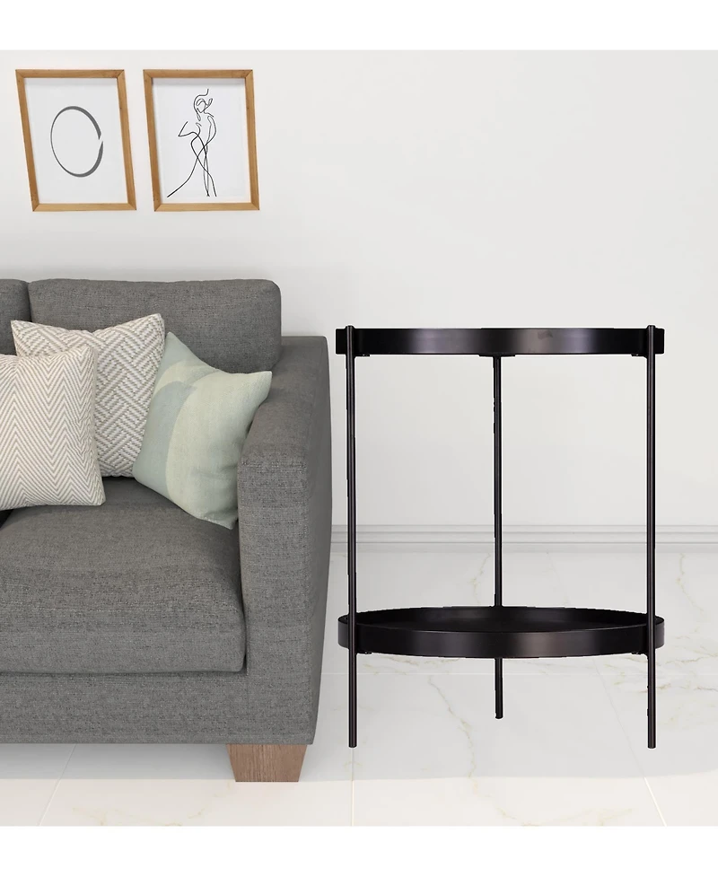Round End Table with Shelf in Wood and Iron for Living Room or Office
