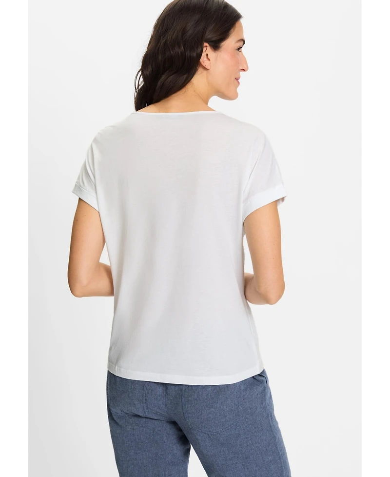 Olsen Women's Embroidered Mixed Media T-Shirt