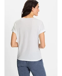 Olsen Women's Embroidered Mixed Media T-Shirt