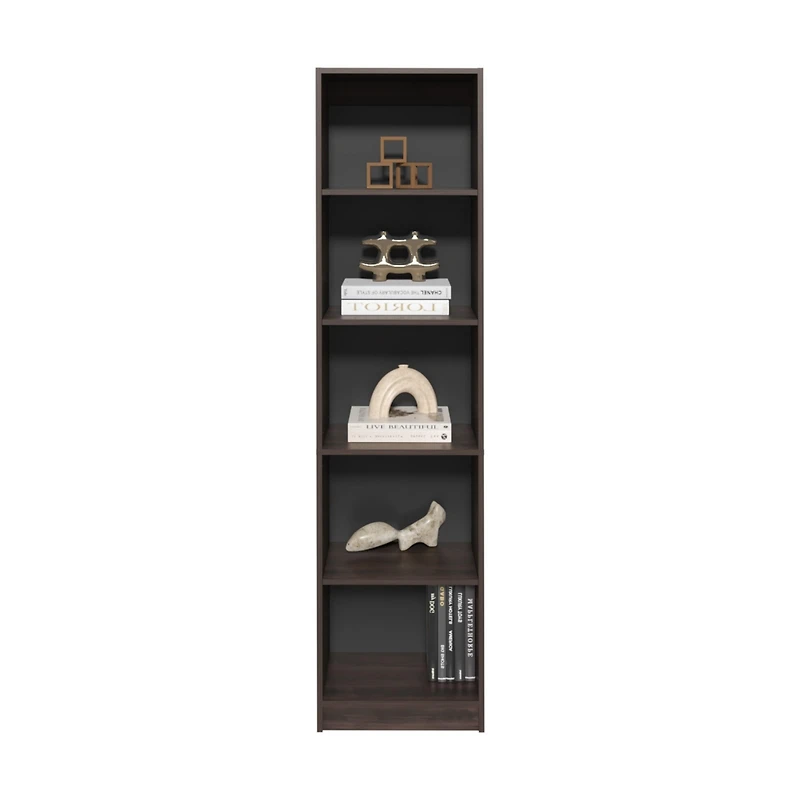 Vinton Xs Bookcase Compact Bookshelf with Multiple Shelves, Dark Walnut / Black Wengue