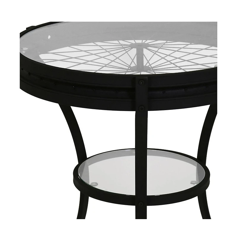 Modern Glass and Metal Round End Table with Open Shelf