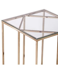 24" Champagne Glass And Iron Square End Table