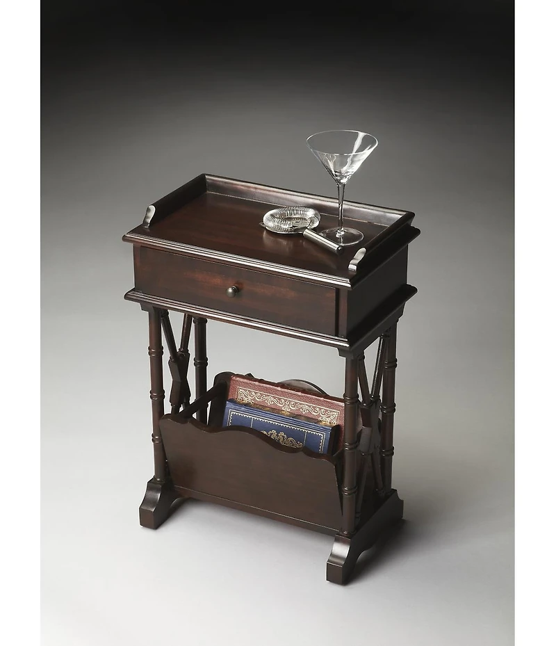 24" Black Solid and Manufactured Wood End Table With Drawer And Shelf With Magazine Holder