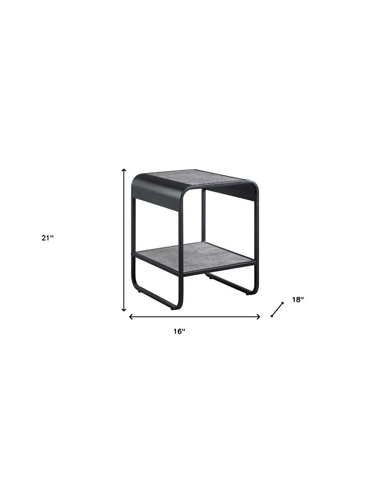 Contemporary Rectangular End Table with Metal Frame and Storage Shelf