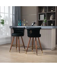 Set of 2 Swivel Bar Stools with Backrest and Footrest Upholstered Counter Height Chairs Solid Wood Legs for Kitchen Island Dining or Home Bar-The