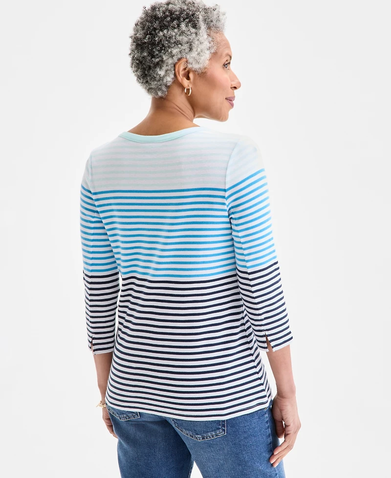 Style & Co Women's Printed Pima Cotton 3/4-Sleeve Top, Exclusively at Macy's