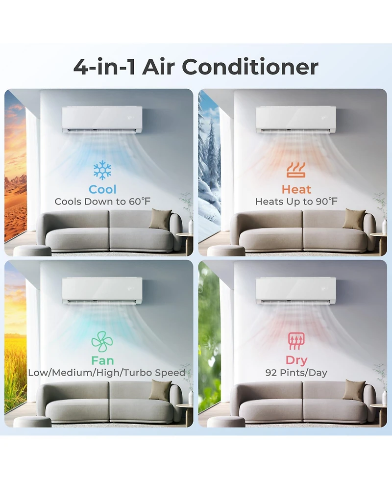 Energy Star Certified 24000 Btu 21 SEER2 208-230V Mini Split Air Conditioner and Heater White Wifi Enabled
