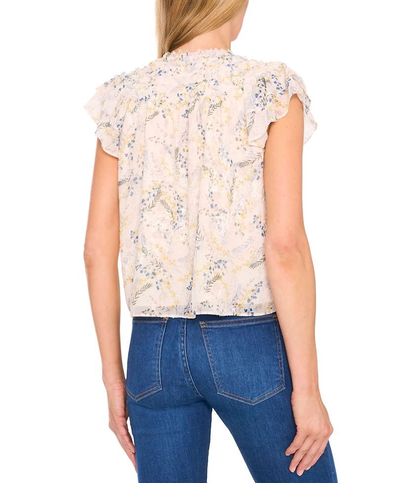CeCe Women's V-Neck Flutter Sleeve Blouse