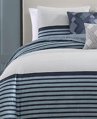 Bebejan Blue Geo Lines Bedding 100% Cotton Sateen 5 Piece King Size Reversible Comforter Set