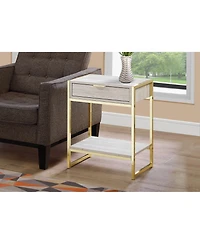 Wood and Metal End Table with Storage Drawer Shelf – Industrial Style