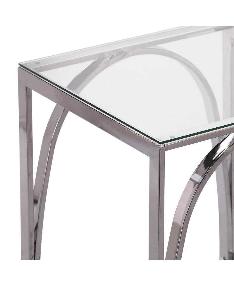 Glass Top Square End Table with Iron Base for Living Room or Lounge