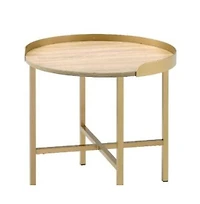 Round End Table with Metal Frame and Wood Top – Modern Industrial Design