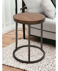 Wood and Iron Round Accent Table – Industrial Style with Rustic Charm for Living Room