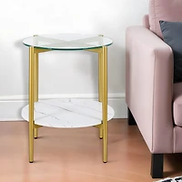 Sleek Glass and Steel Round End Table with Bottom Shelf – Perfect for Storage and Display