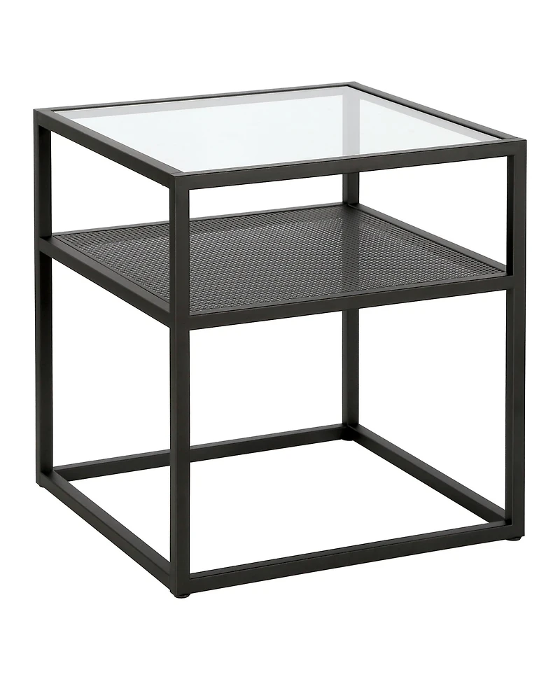 Modern Glass and Steel Square End Table with Storage Shelf – Perfect for Any Space