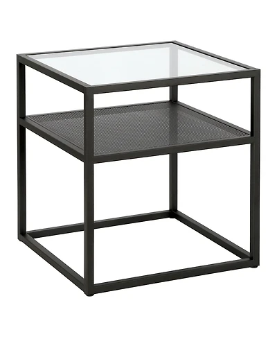 Modern Glass and Steel Square End Table with Storage Shelf – Perfect for Any Space