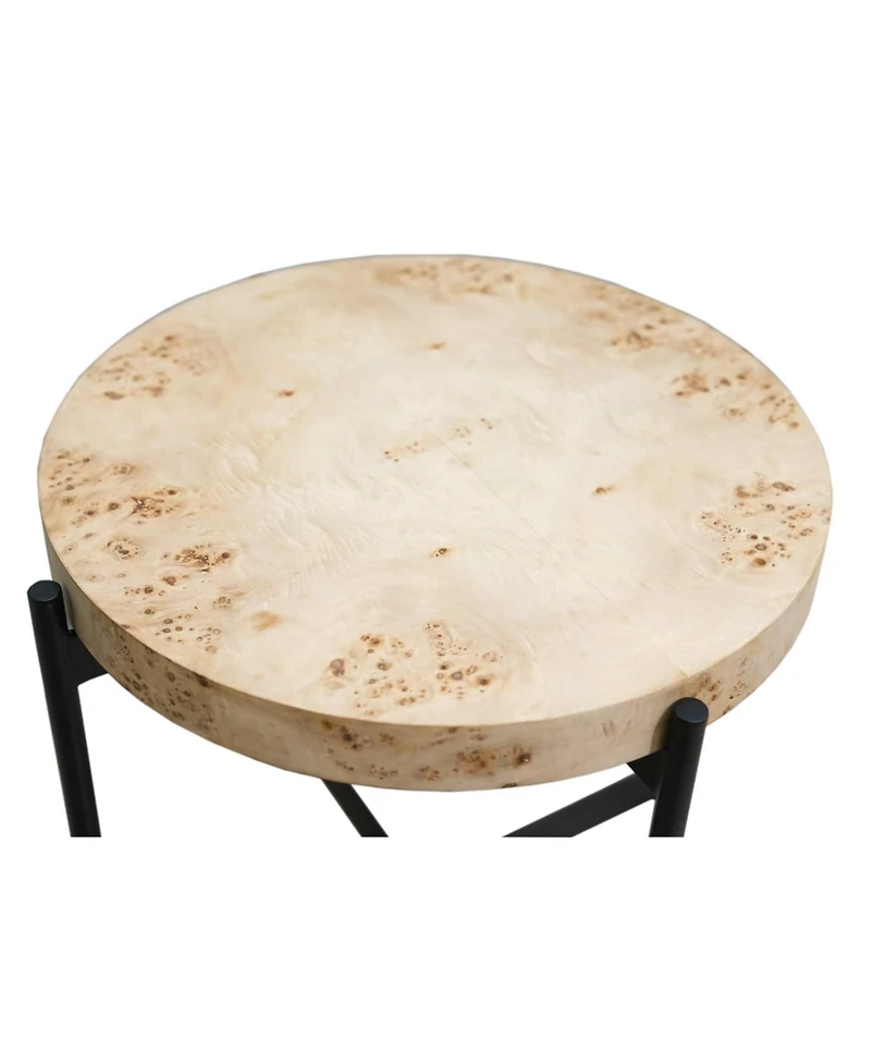 22" Industrial Round End Table Wood Top and Black Metal Legs