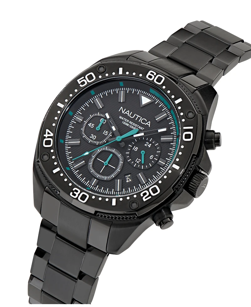 Nautica Men's Chronograph Black Stainless-Steel Watch, 46mm