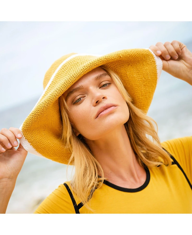 Brunna.co Bloom Line Crochet Sun Hat In Canary Yellow