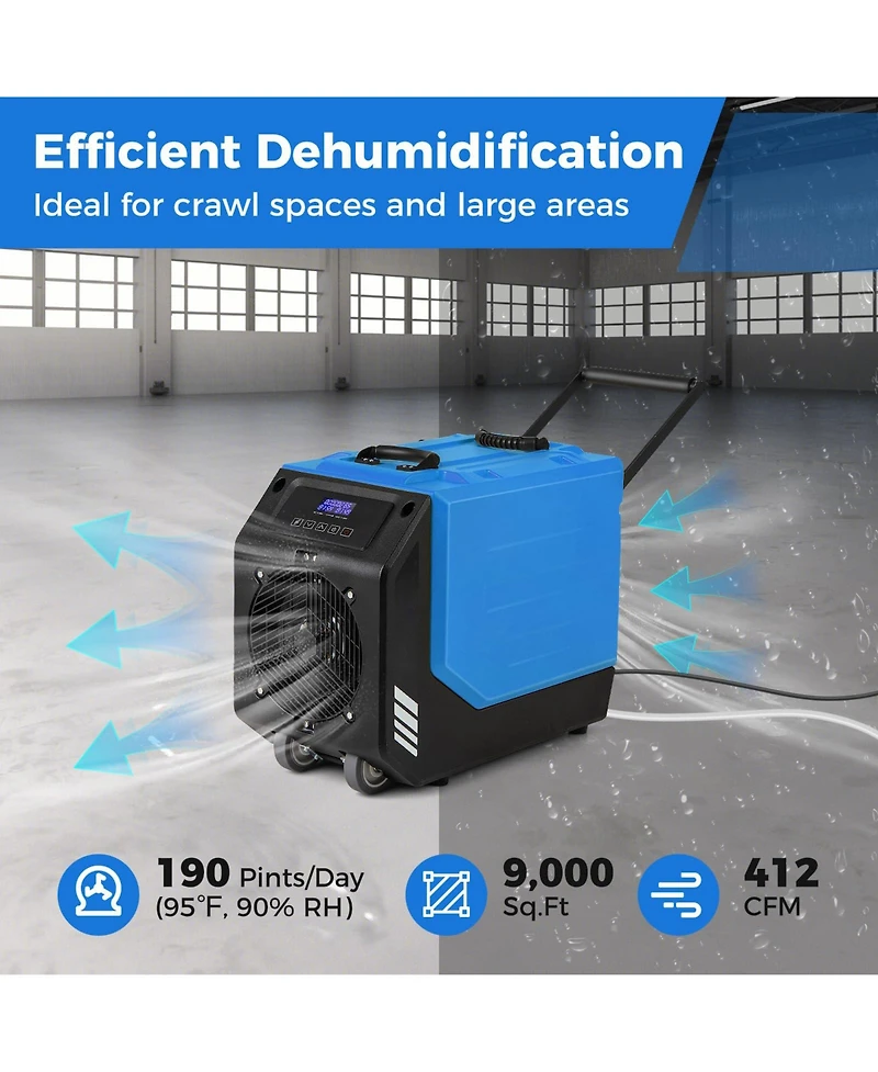 190 Ppd Commercial Dehumidifier with Pump and 2 Wheels