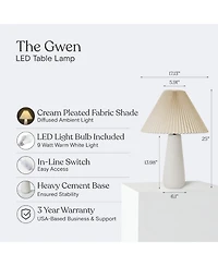 Gwen Led Modern Table Lamp with Cream Pleated Fabric Shade and Weighted Base, Bulb Included (25")