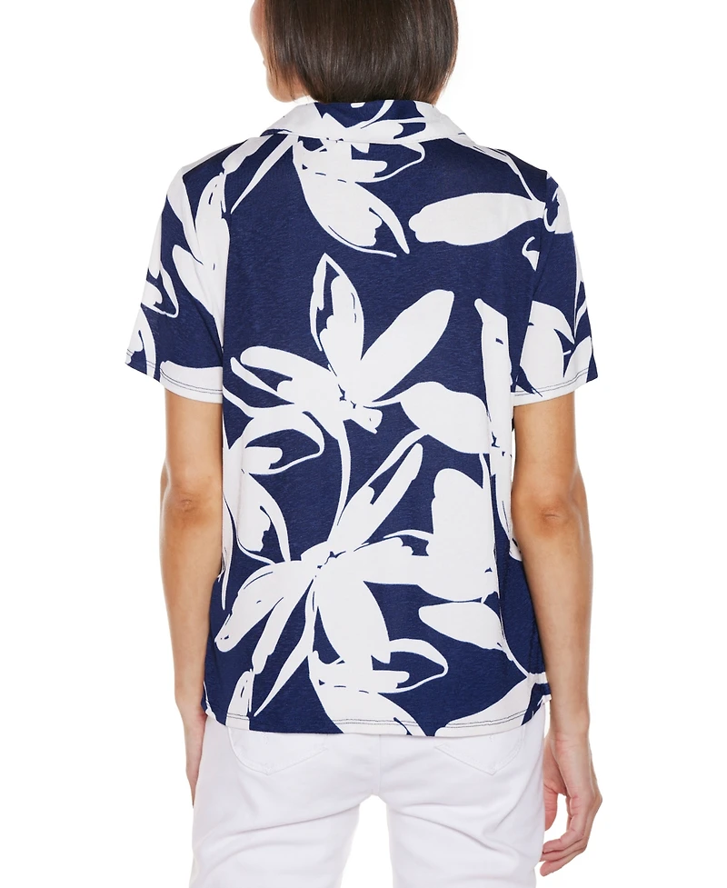 Belldini Women's Floral Button Front Knit Top