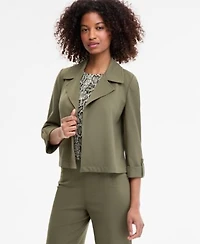 Anne Klein Womens Pull On Cropped Pants Printed Cap Sleeve Blouse 3 4 Sleeve Open Front Jacket