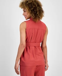 Anne Klein Women's Sleeveless Tie-Waist Patch-Pocket Jacket