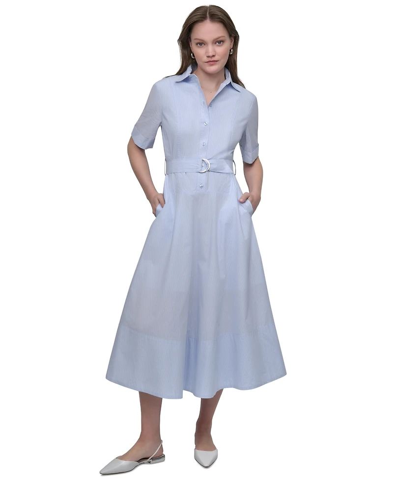 Dkny Jeans Women's Dropped Waist Button-Front Collared Dress