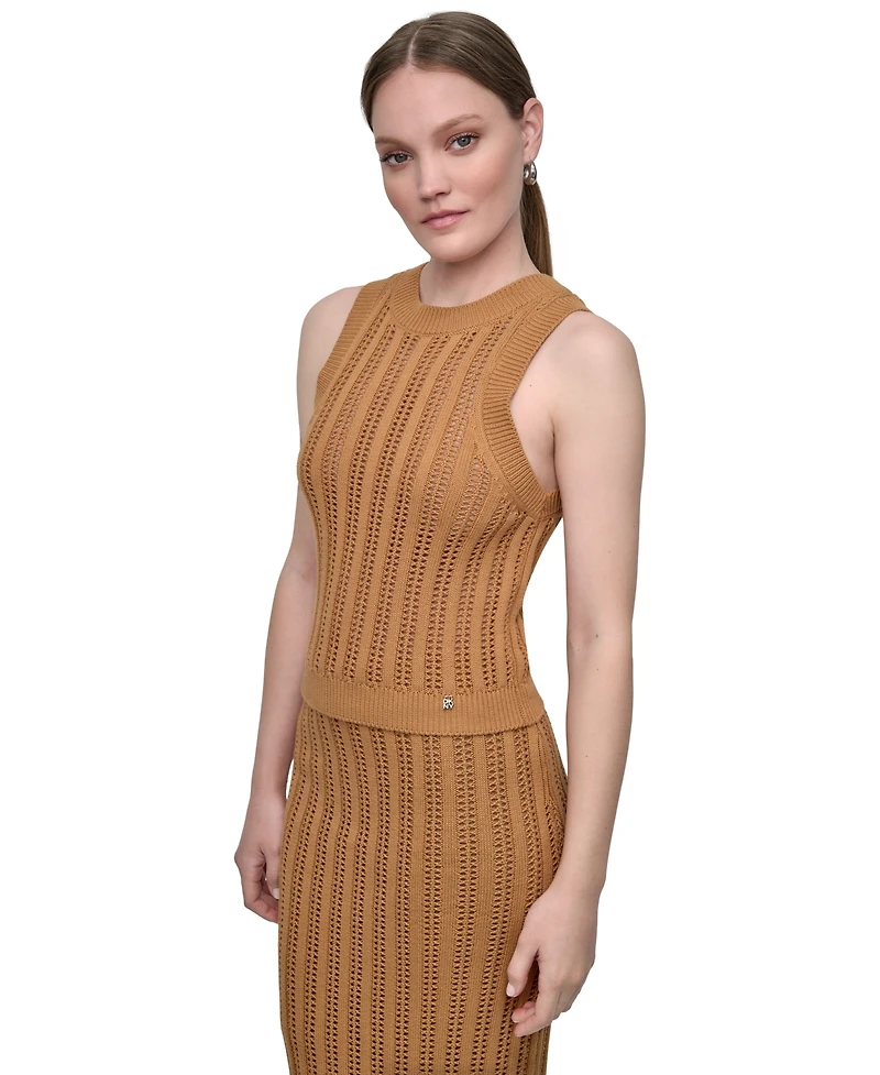 Dkny Jeans Women's Crewneck Pointelle-Stitch Tank Sleeveless Sweater