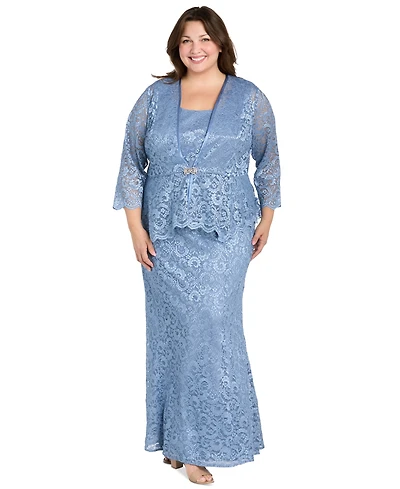 R & M Richards Plus Metallic Lace Jacket and Dress