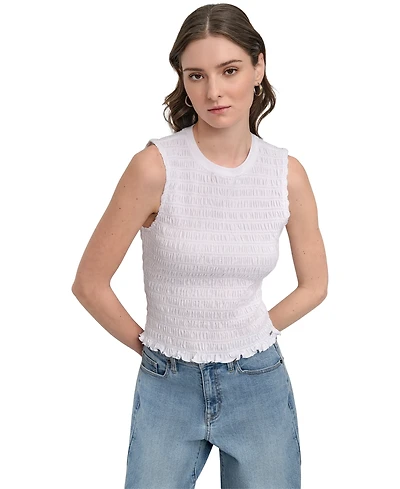 Dkny Jeans Women's Crewneck Smocked Sleeveless Top
