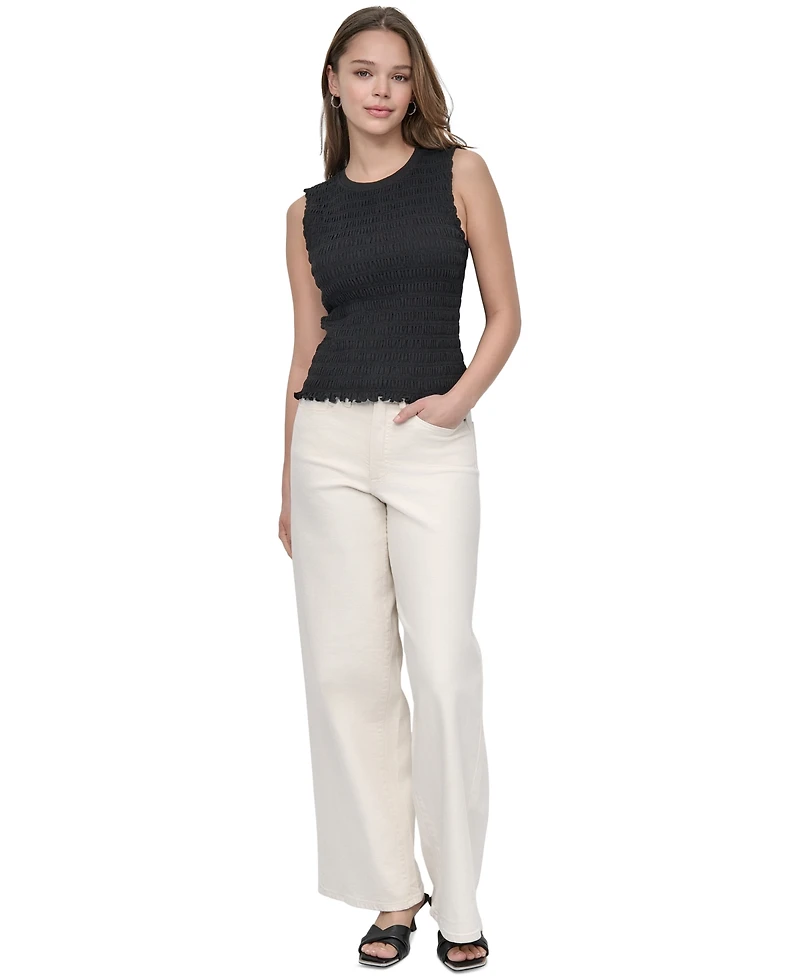 Dkny Jeans Women's Crewneck Smocked Sleeveless Top