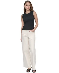 Dkny Jeans Women's Crewneck Smocked Sleeveless Top