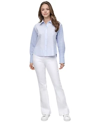 Dkny Jeans Women's Cropped Long-Sleeve Button-Front Shirt - L4c