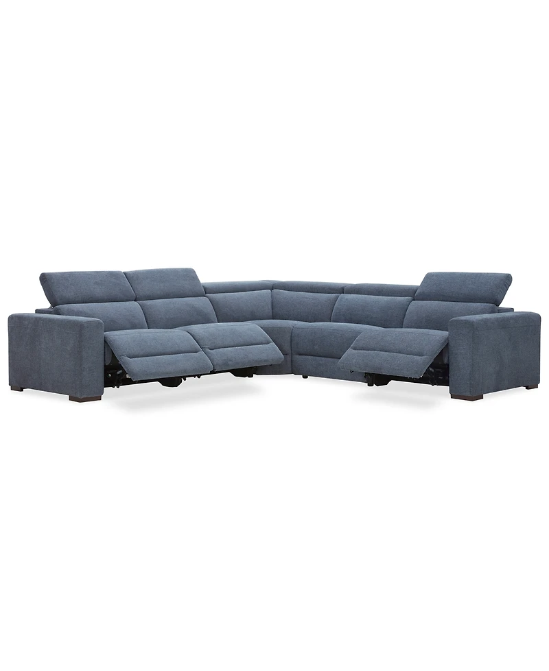 Nevio 5-Pc. Fabric Power Headrest Sectional with 3 Motion Chairs