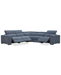 Nevio 5-Pc. Fabric Power Headrest Sectional with 3 Motion Chairs