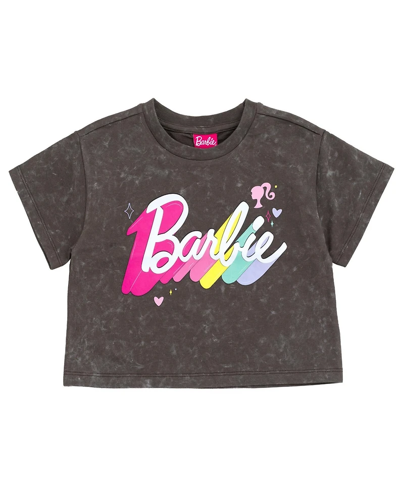 Barbie Toddler Girls French Terry Cropped Drop Shoulder T-Shirt and Skirt Outfit Set