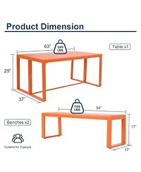 Aoodor 3-Piece Outdoor Patio Dining Set, Aluminum Furniture Set with 1 Rectangular Picnic Table and 2 Benches for Garden, Lawn, Yard