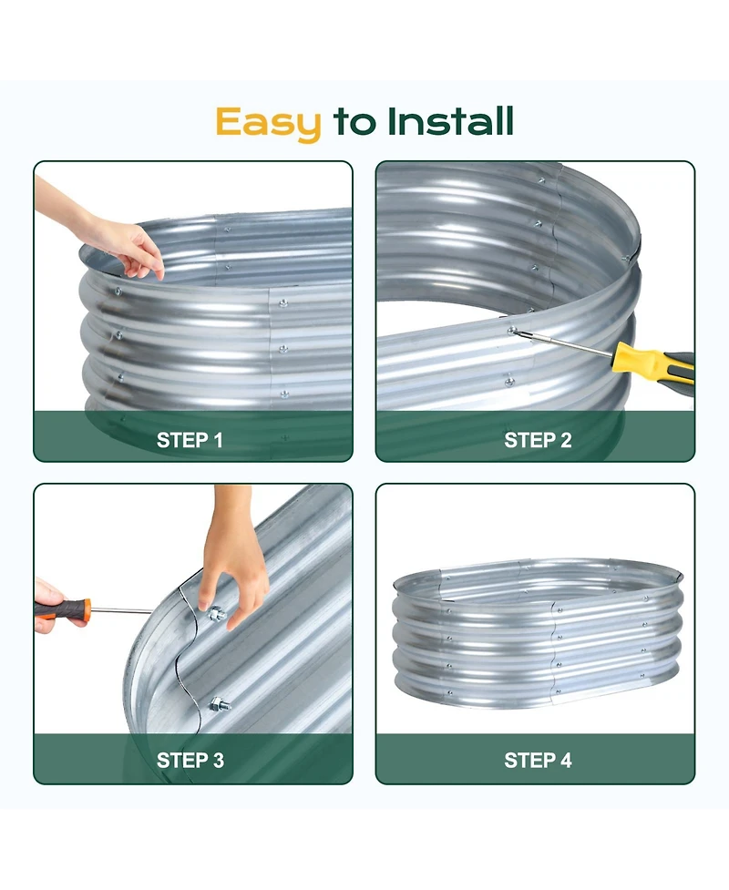 Aoodor 2Pcs Galvanized Raised Garden Bed Kit,35.34''(L) x 23.62''(W) x11.81''(H) Outdoor Garden Planter Oval Large Boxes for Vegetables, Flowers, Herb